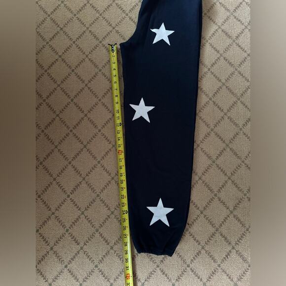Gildan heavy blend navy sweatpants drawstring waist & white applique stars M - Picture 5 of 7